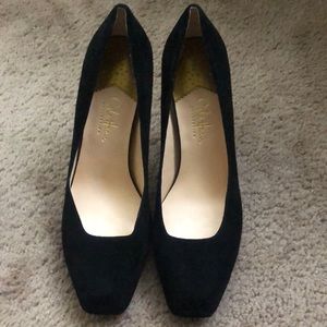 Cole Haan Black Suede Square Toe High Heels